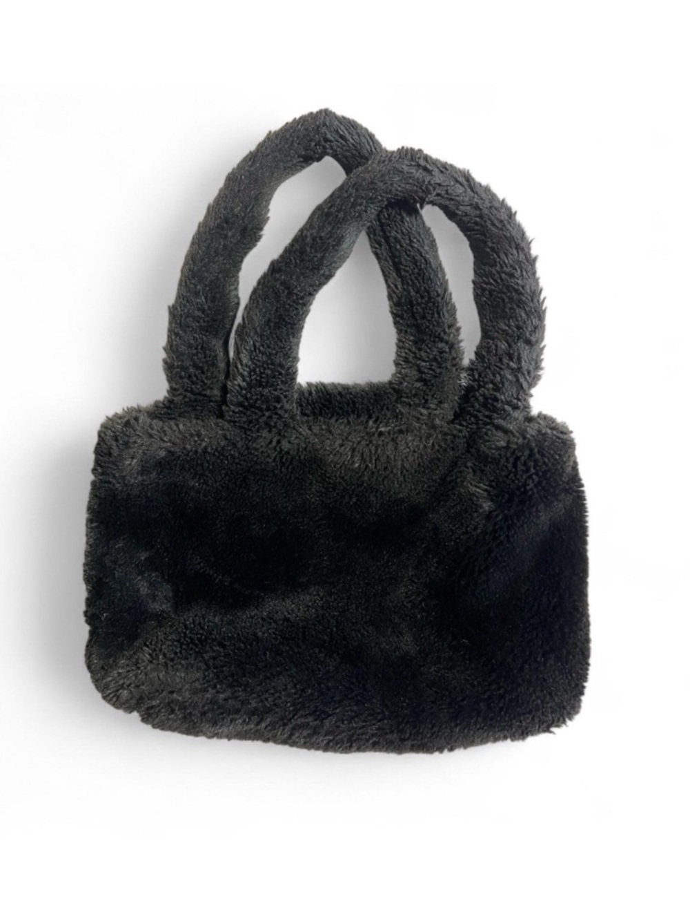 Black Fuzzy Plush Tote Bag Soft Handbag